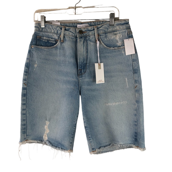 NWT Good American ‘90S Bermuda Distressed Denim Jean Shorts Women's Size 2 26 - Picture 2 of 10